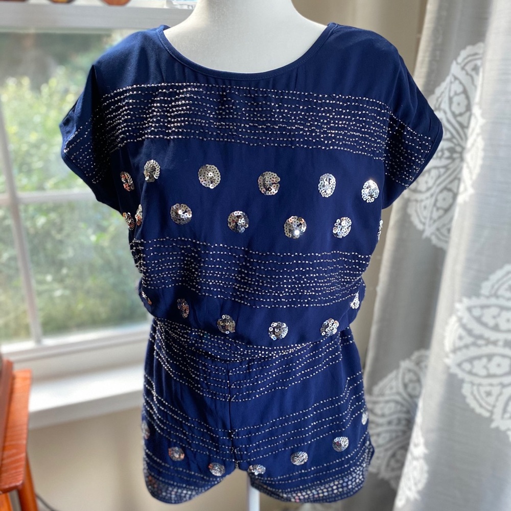 Blue sparkly romper - L